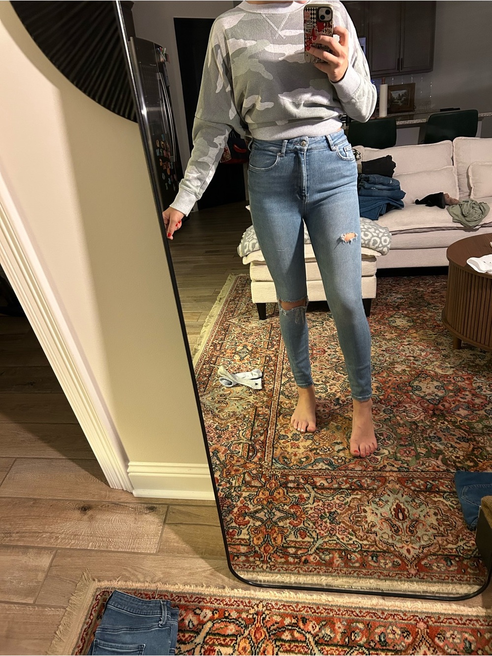 Zara Light Blue High-Rise Ripped Skinny Jeans